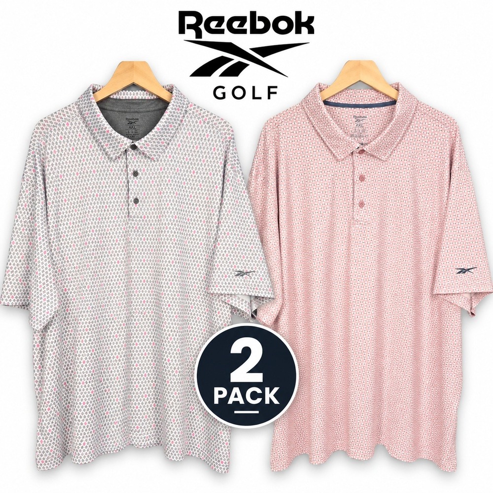 (LOT 2) Reebok Speedwick Golf Polo Shirts Men 4XL Pink White Gray Performance